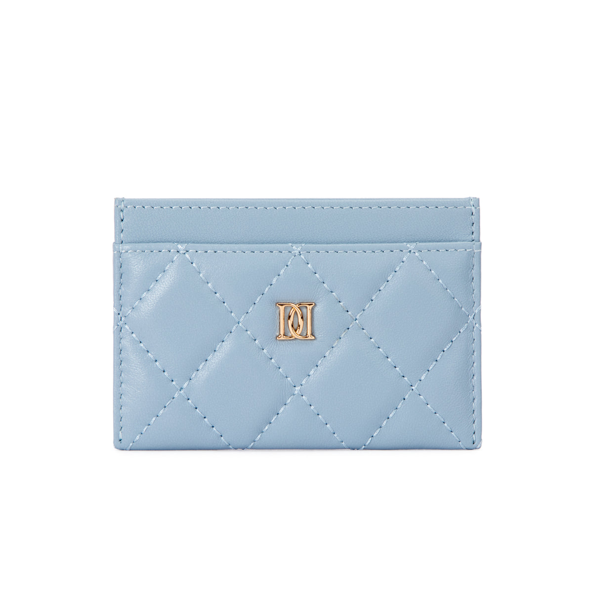 LEATHER QUILTED CARD HOLDER LIGHT BLUE