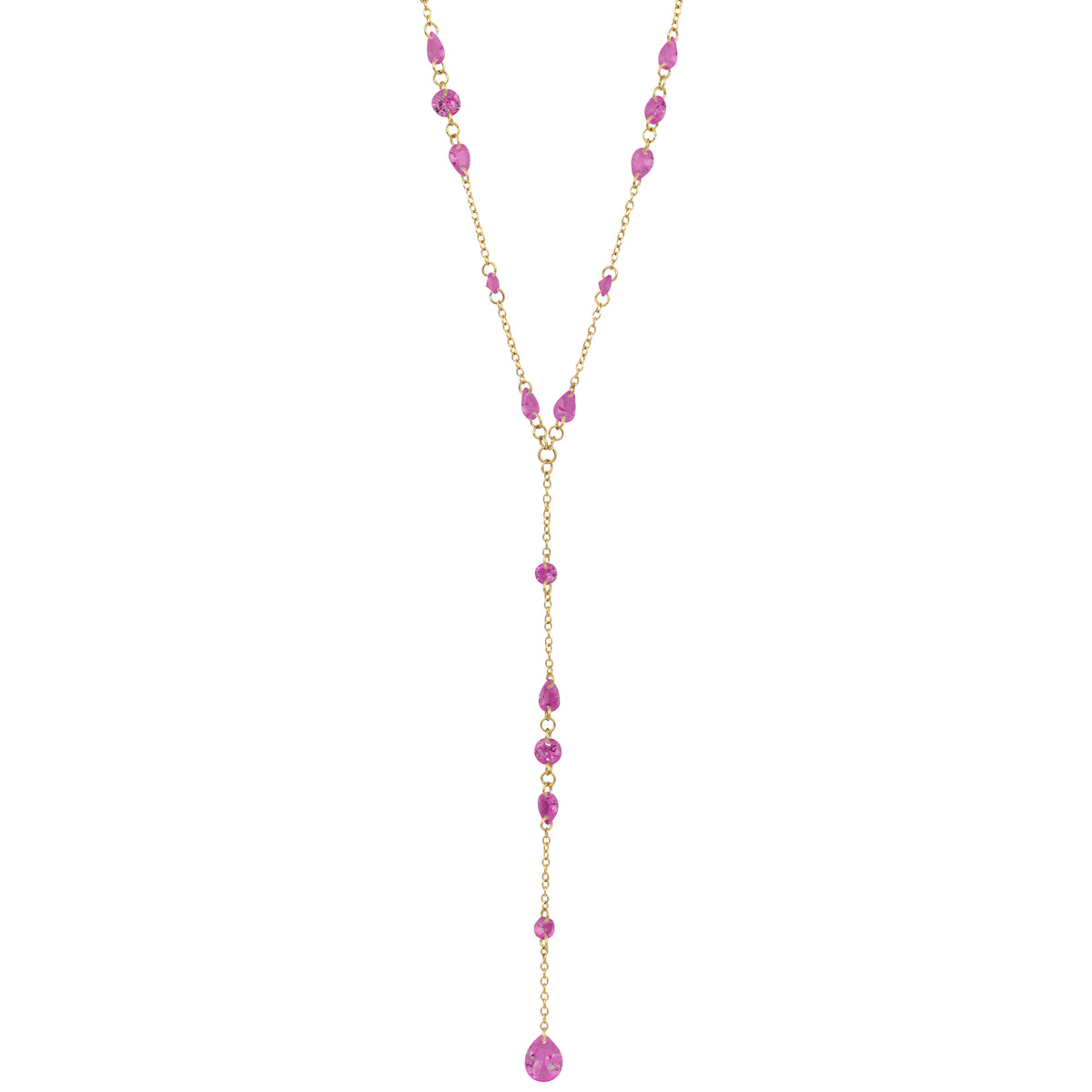 CLEAR CRYSTAL DROP Y NECKLACE PINK