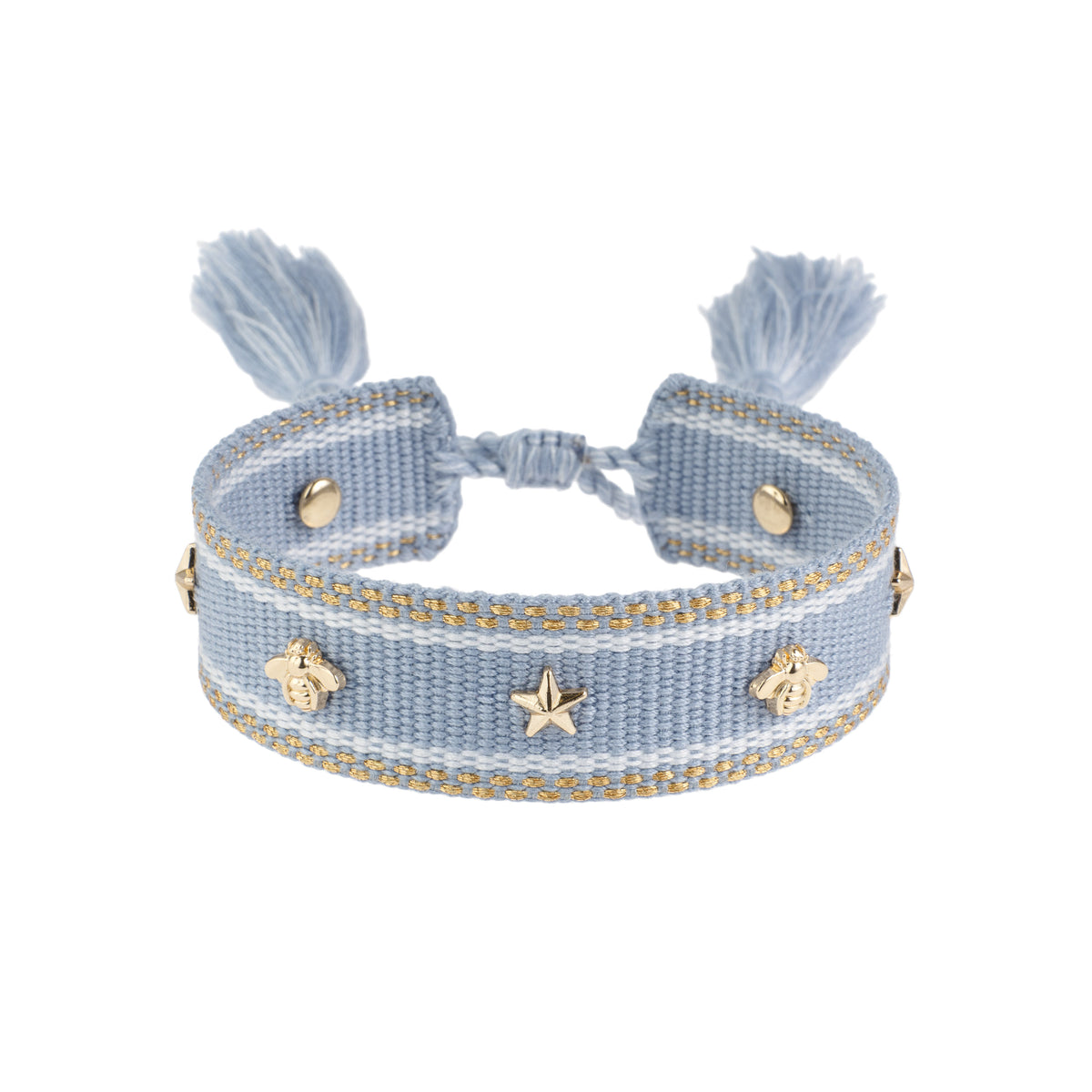 WOVEN FRIENDSHIP BRACELET W/STAR STUDS Cool Blue