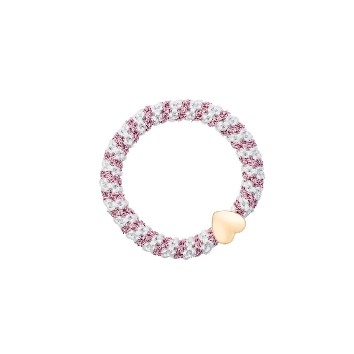 FAT HAIR TIE COTTON CANDY & WHITE GLITTER STRIPE W/ HEART