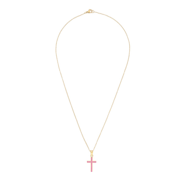 CROSS NECKLACE W/CRYSTALS PINK