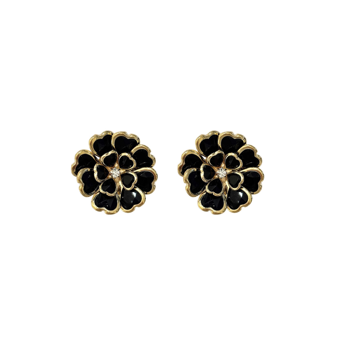 CRYSTAL COLORED FLOWER BUTTON COVERS BLACK