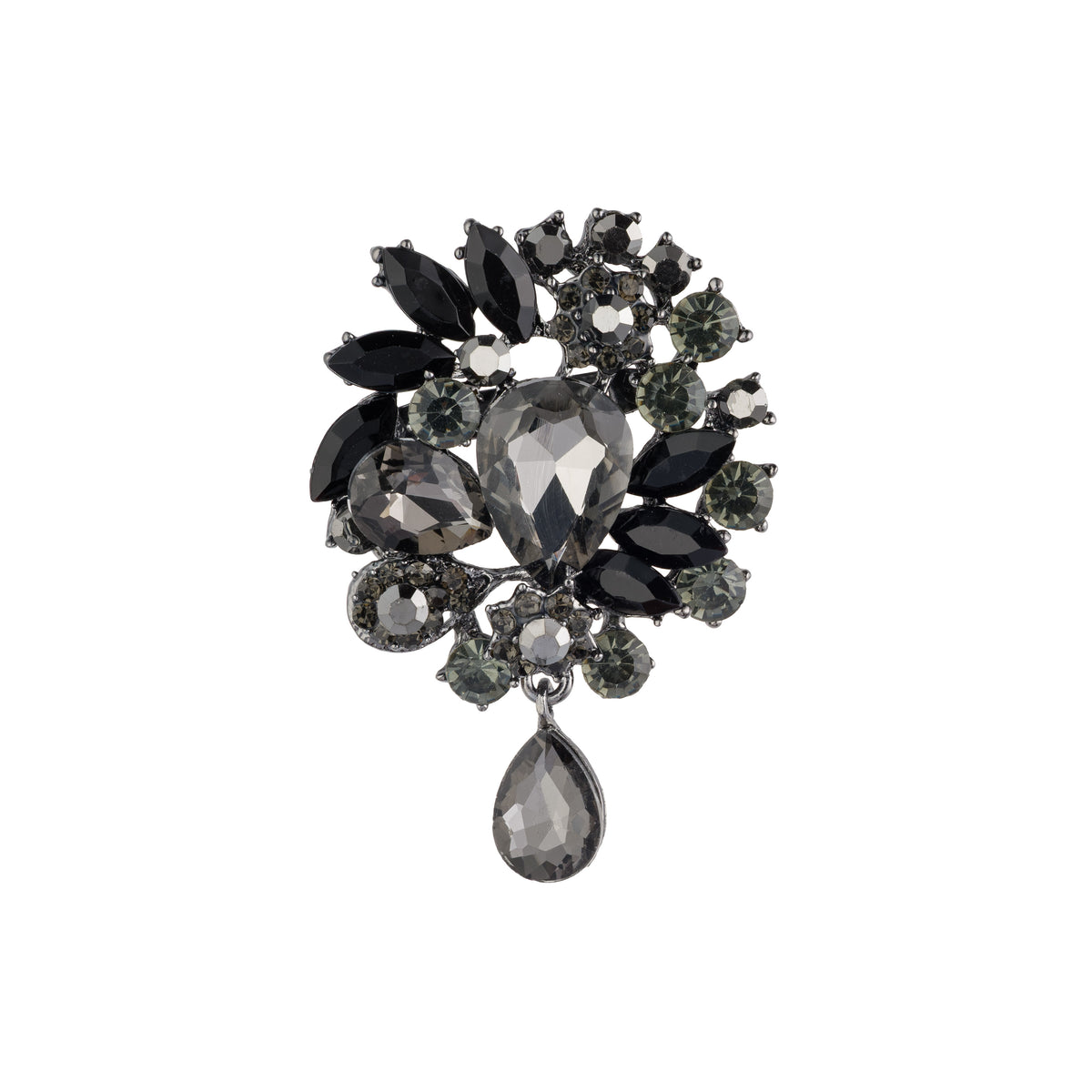 CRYSTAL DROP BROOCH BLACK GUN