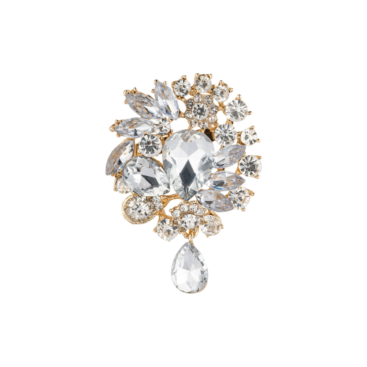 CRYSTAL DROP BROOCH GOLD