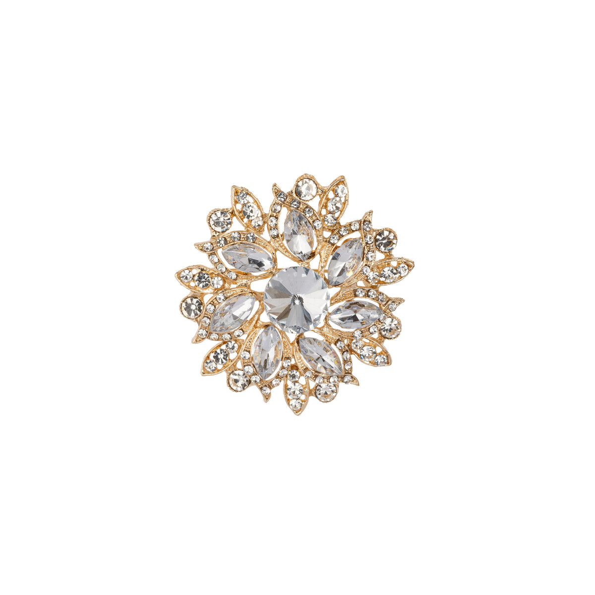 CRYSTAL FLOWER BROOCH GOLD