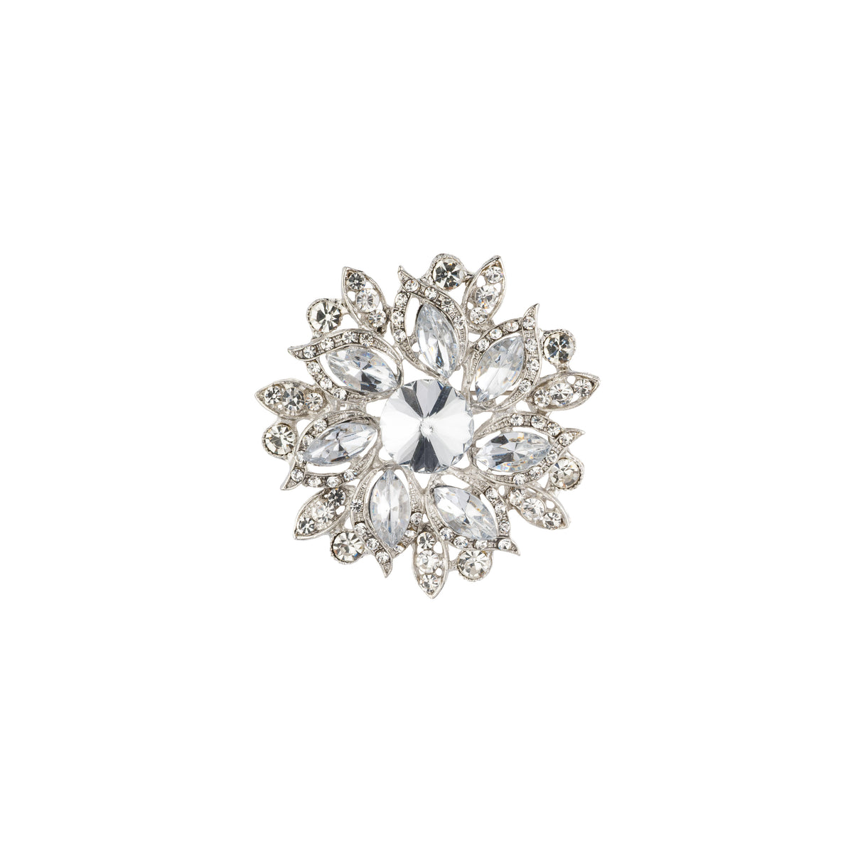 CRYSTAL FLOWER BROOCH SILVER