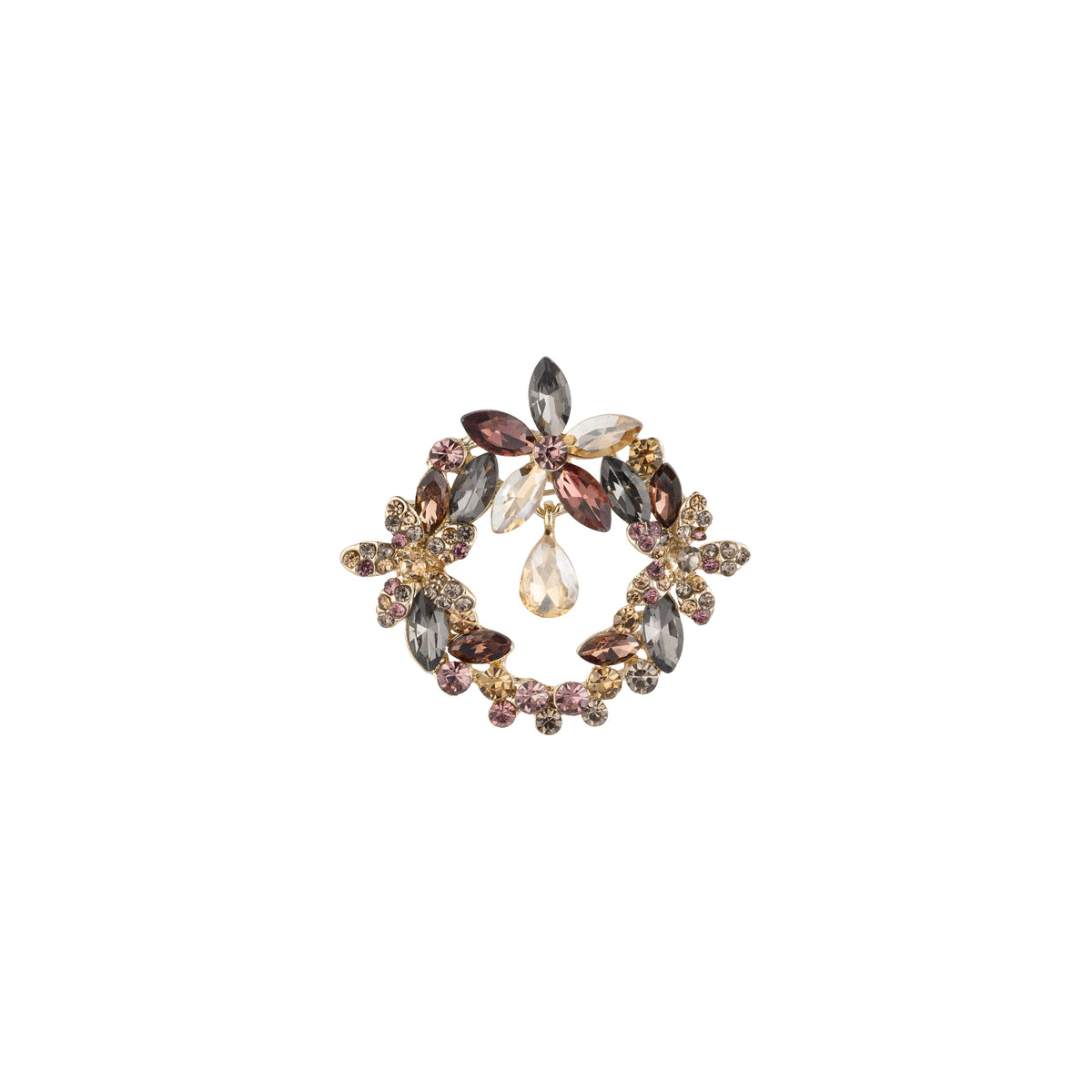 CRYSTAL HALO DROP BROOCH BORDEAUX MIX