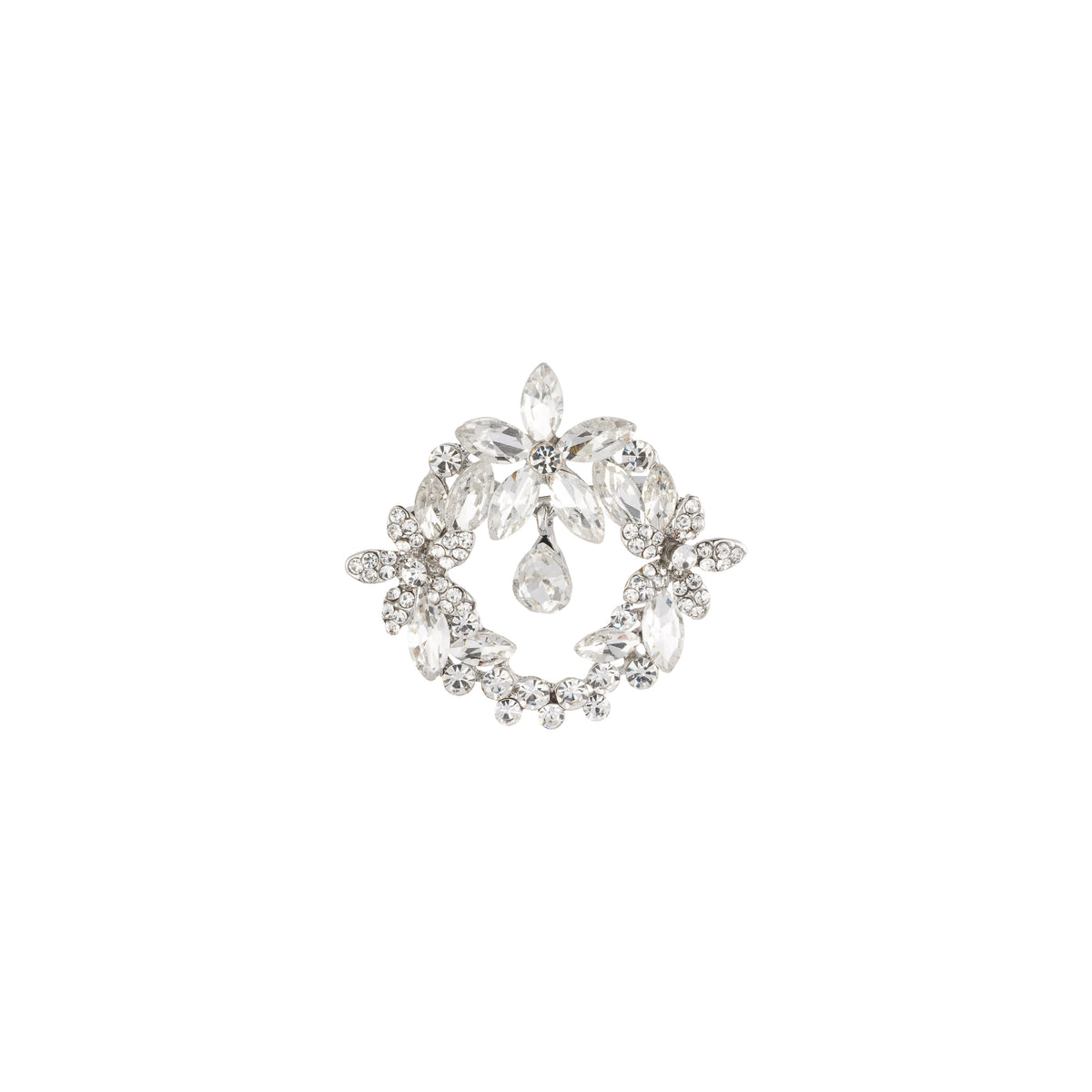 CRYSTAL HALO DROP BROOCH SILVER