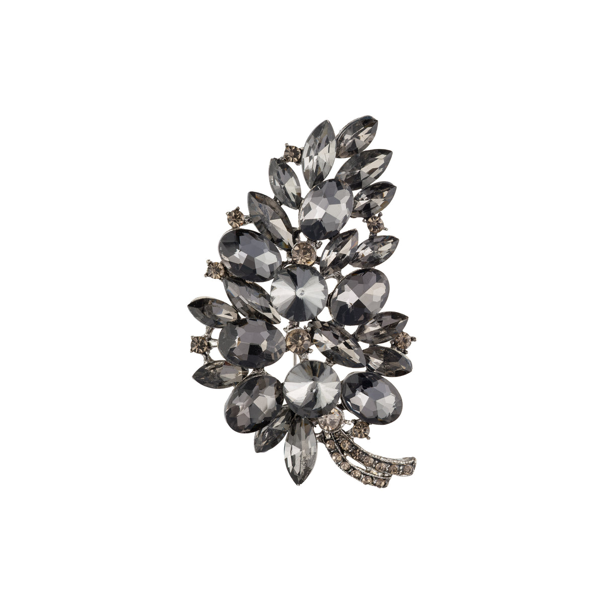CRYSTAL LEAF BROOCH BLACK GUN