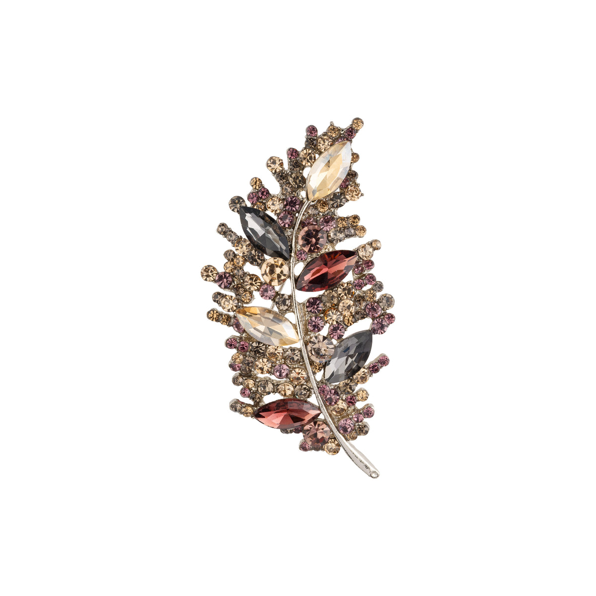 CRYSTAL LEAF BROOCH BORDEAUX MIX