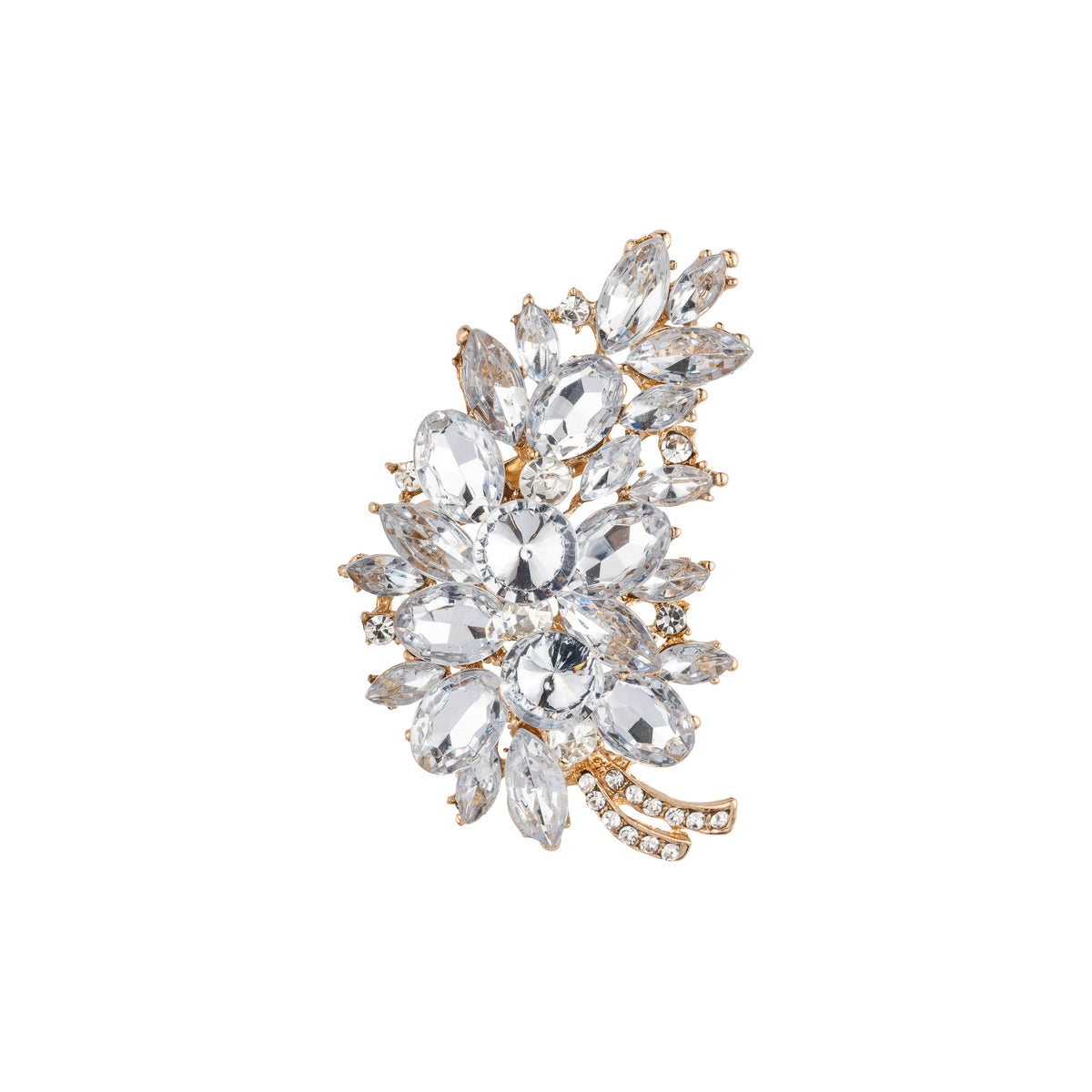 CRYSTAL LEAF BROOCH GOLD
