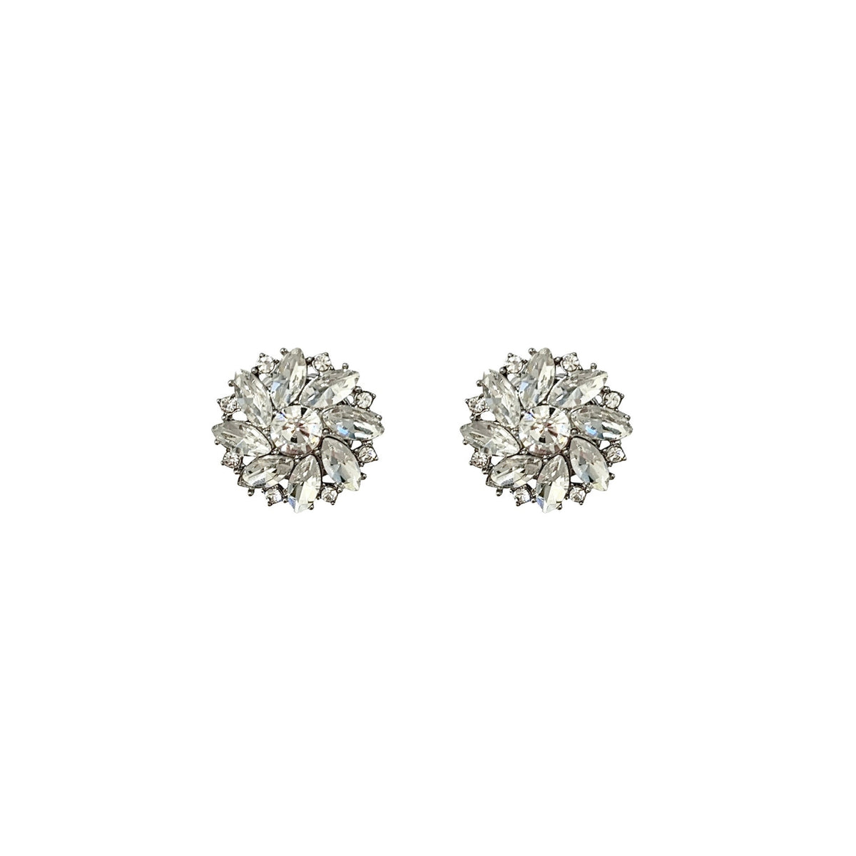 CRYSTAL MARQUISE FLOWER BUTTON COVERS SILVER