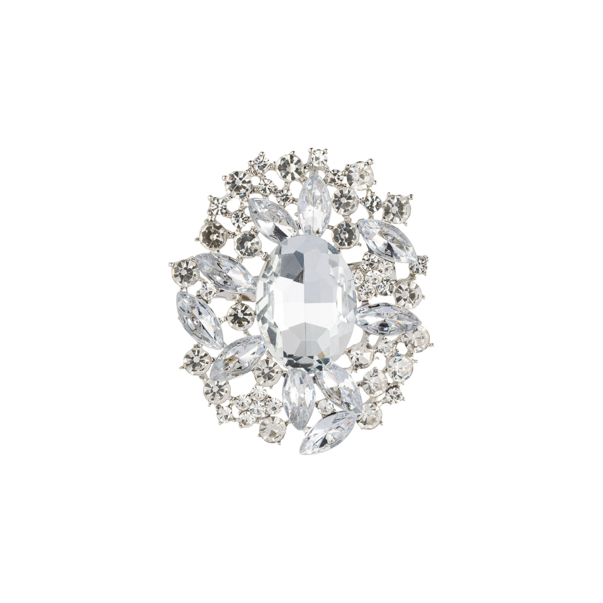 CRYSTAL OVAL BROOCH SILVER