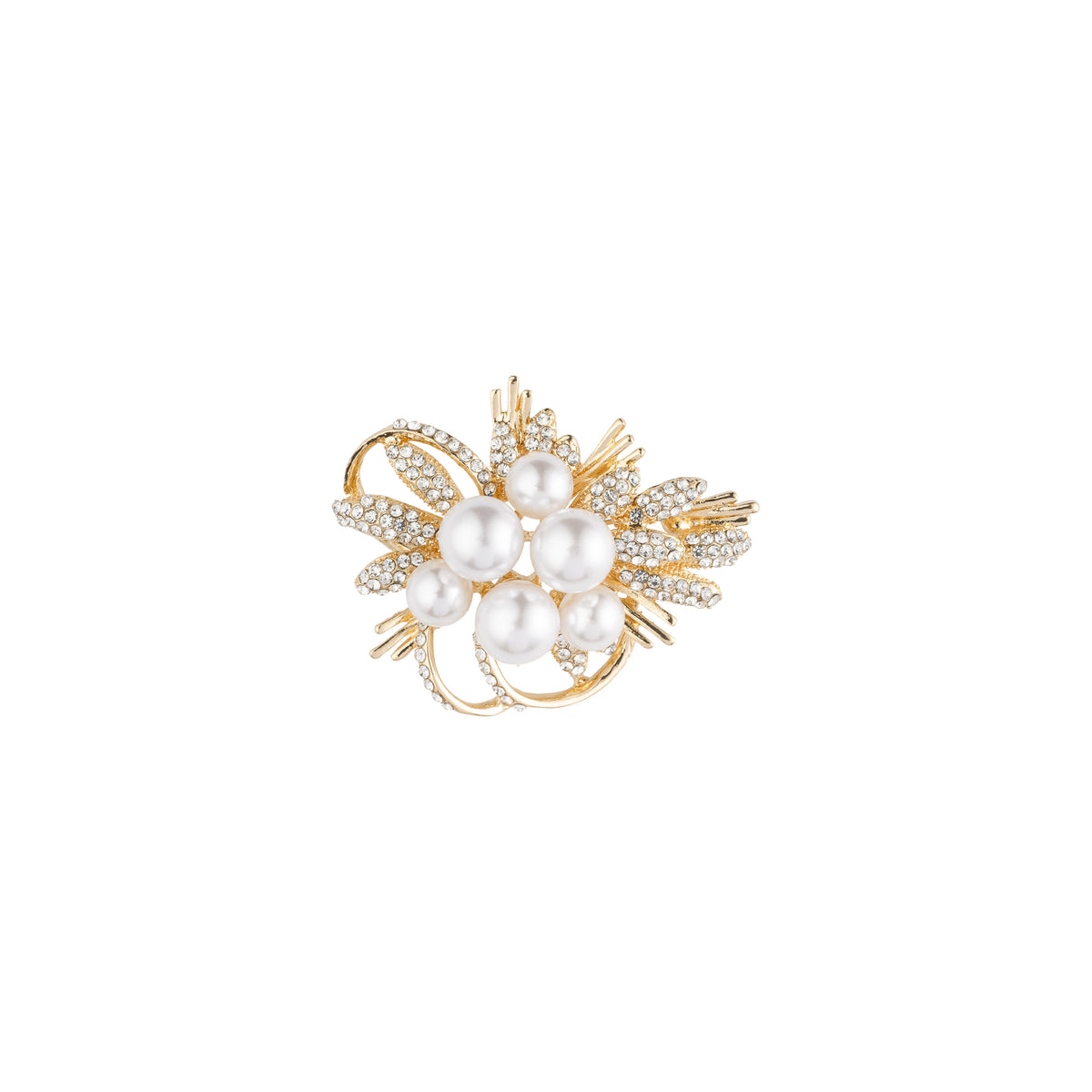 CRYSTAL PEARL BOUQUET BROOCH GOLD