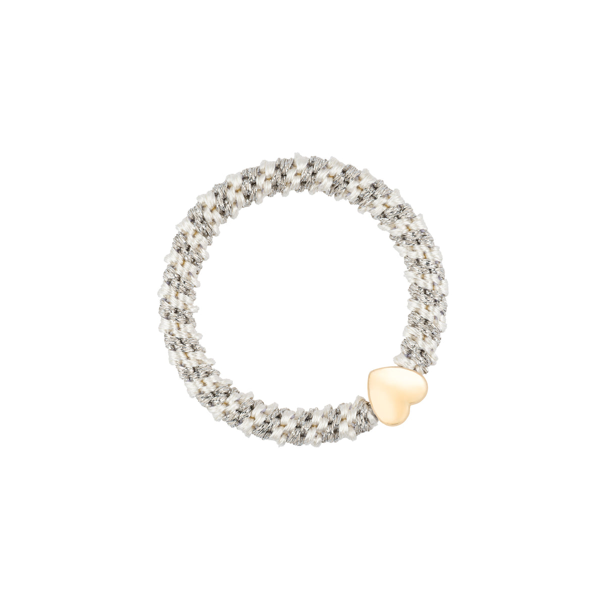 FAT HAIR TIE OFF WHITE GLITTER STRIPE W/HEART