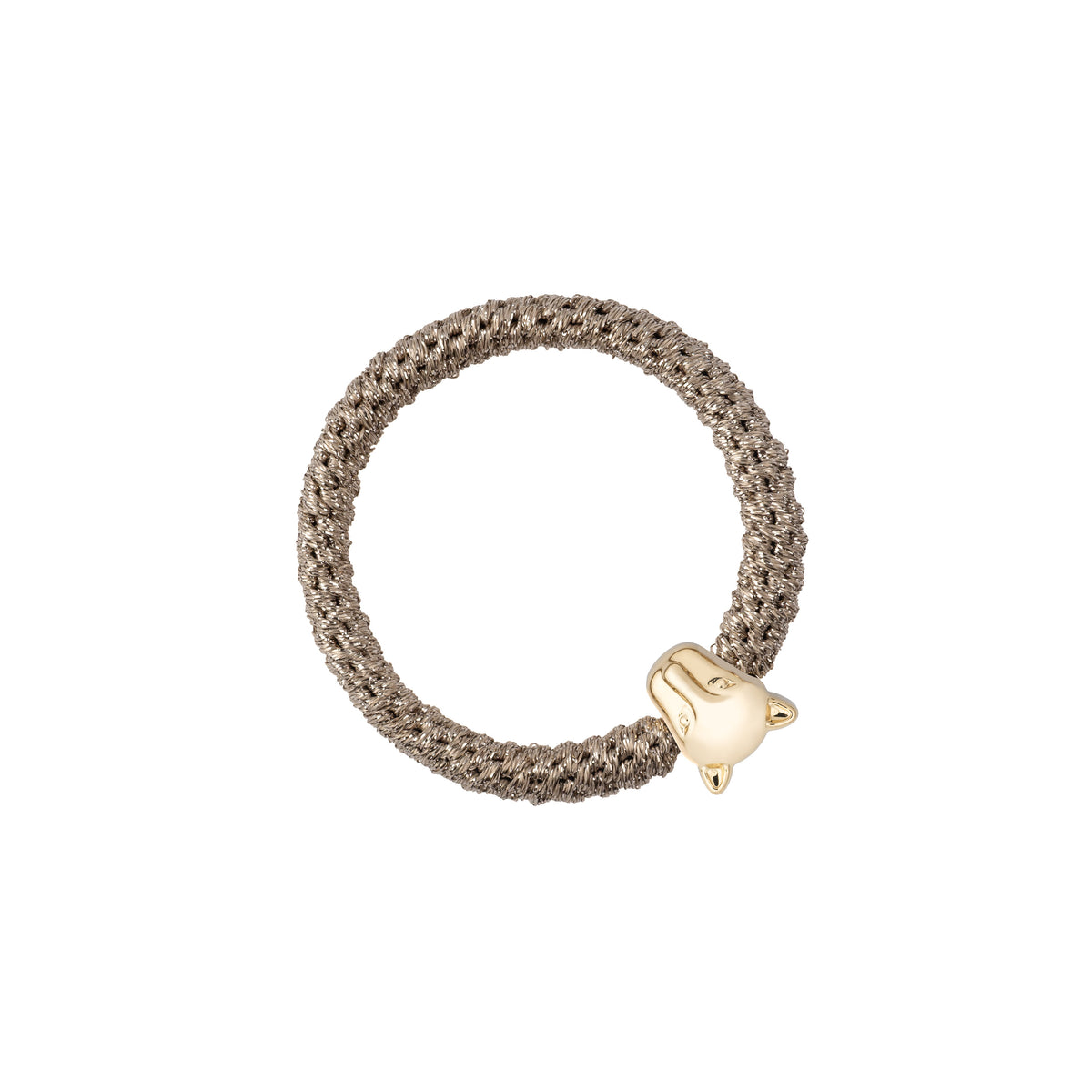 FAT HAIR TIE SPARKLED DARK SAND W/PANTHER