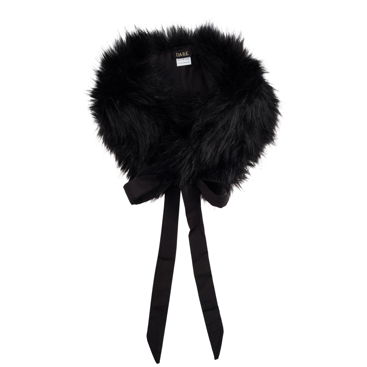 FAUX FUR FOX SQUARE SCARF W/RIBBON BLACK