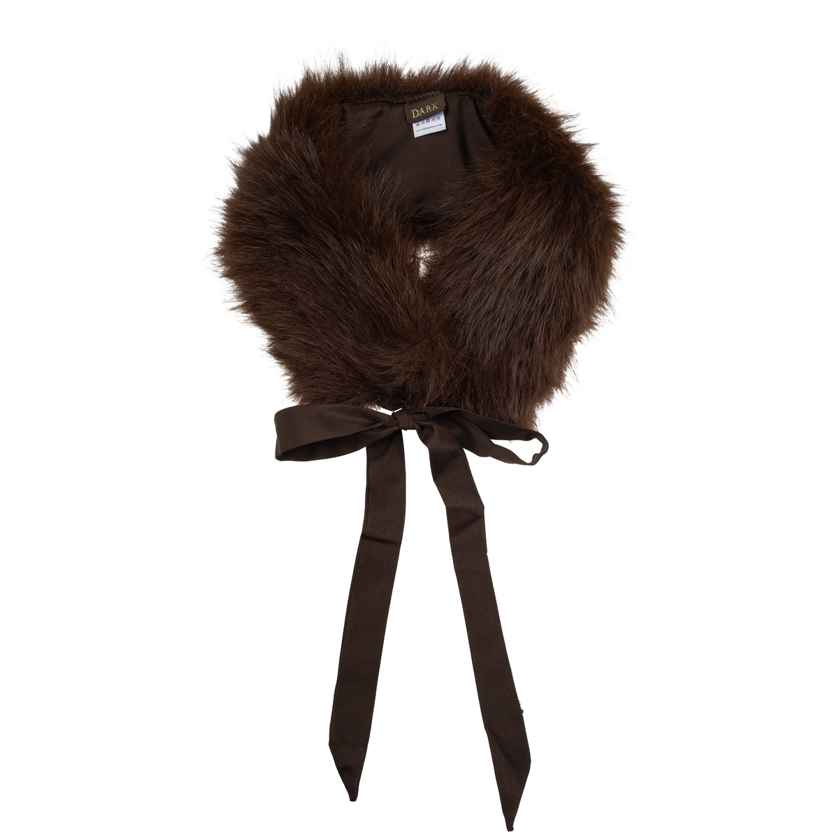 FAUX FUR FOX SQUARE SCARF W/RIBBON CHOCOLATE BROWN