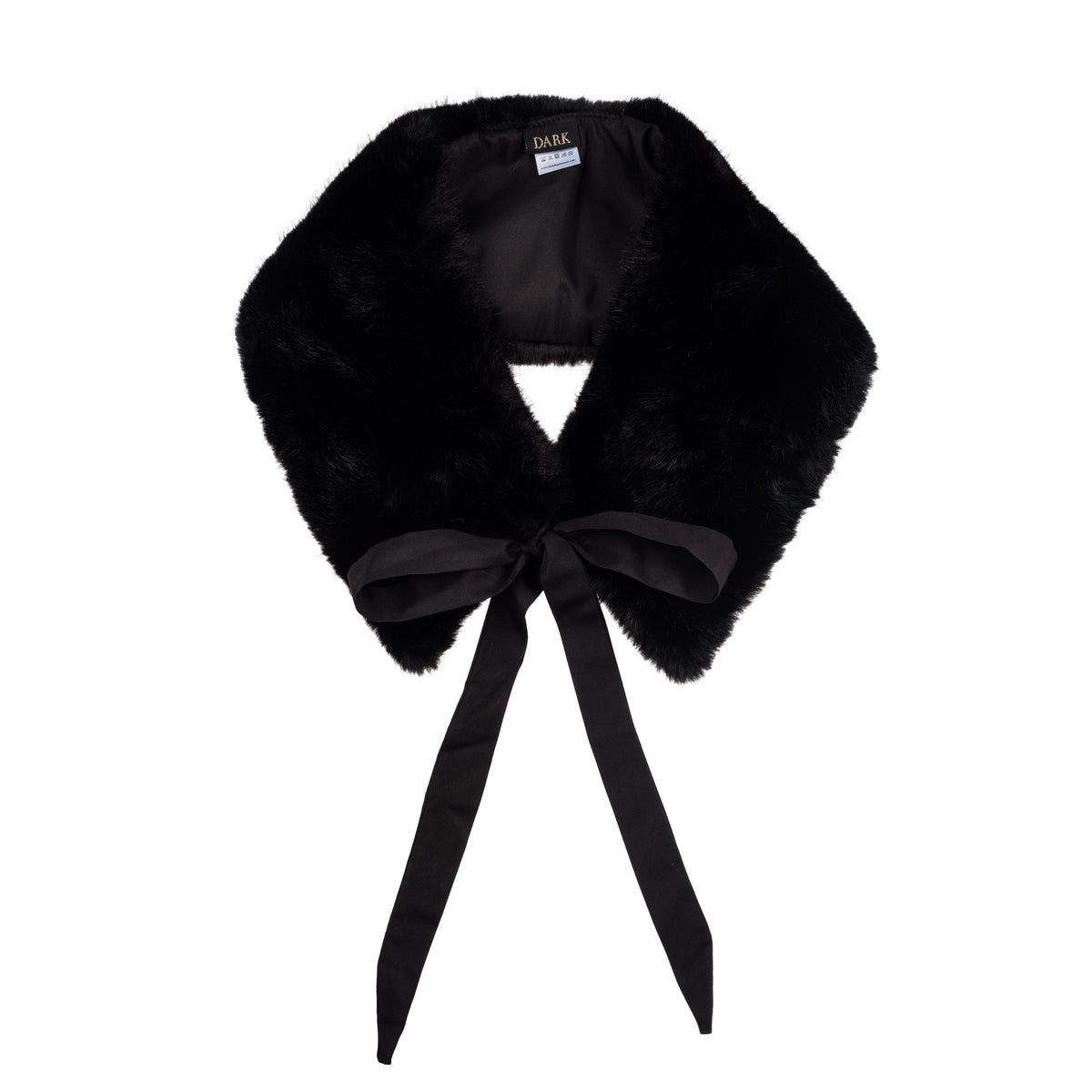 FAUX FUR MINK TRAPEZOID SCARF W/RIBBON BLACK