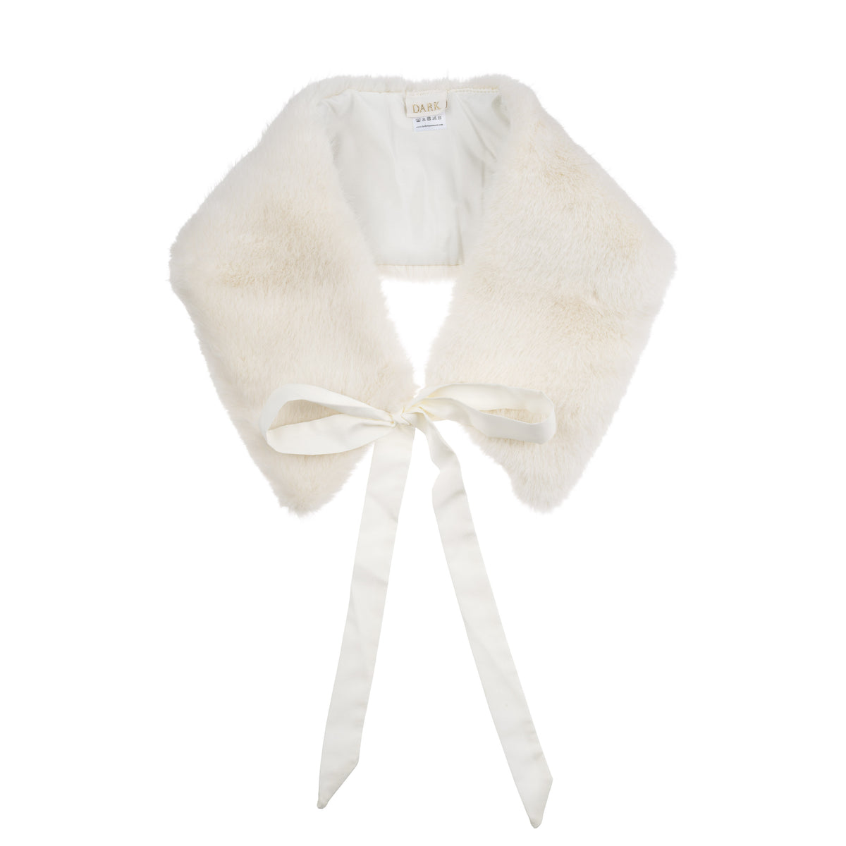FAUX FUR MINK TRAPEZOID SCARF W/RIBBON OFF WHITE