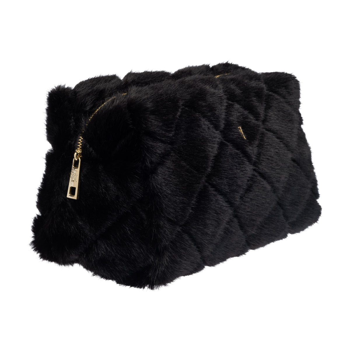 FAUX FUR QUILTED MAKE-UP POUCH LARGE BLACK