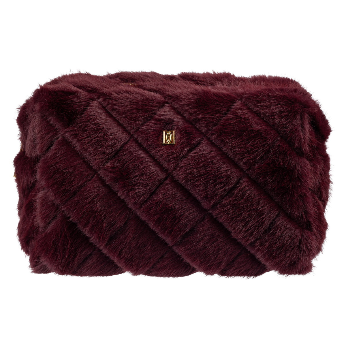 FAUX FUR QUILTED MAKE-UP POUCH LARGE BORDEAUX