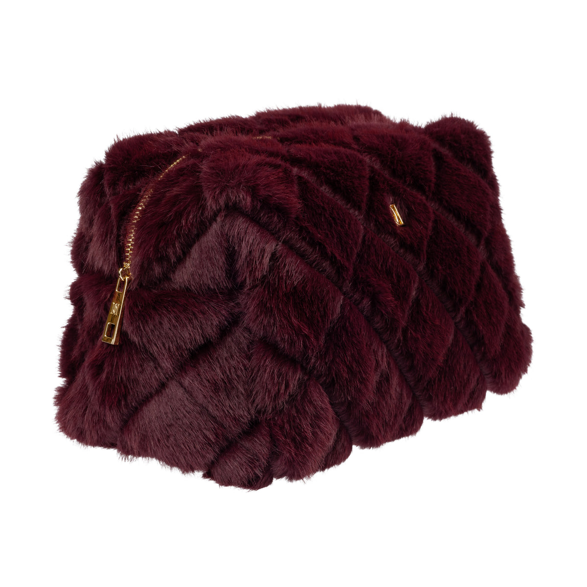 FAUX FUR QUILTED MAKE-UP POUCH LARGE BORDEAUX
