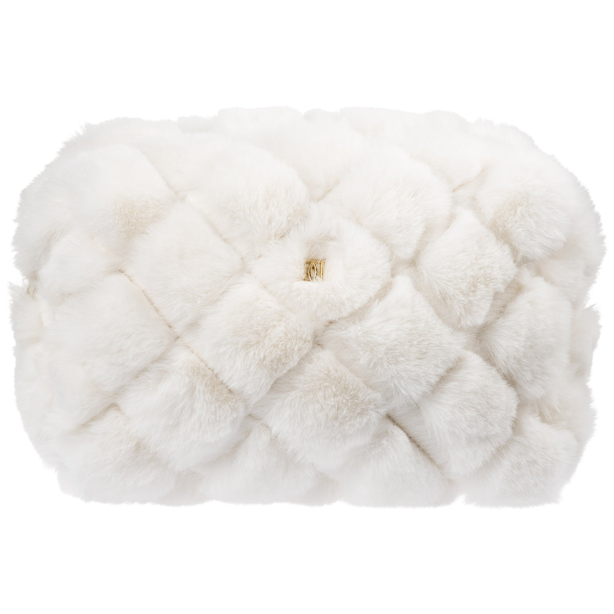 FAUX FUR QUILTED MAKE-UP POUCH LARGE OFF WHITE