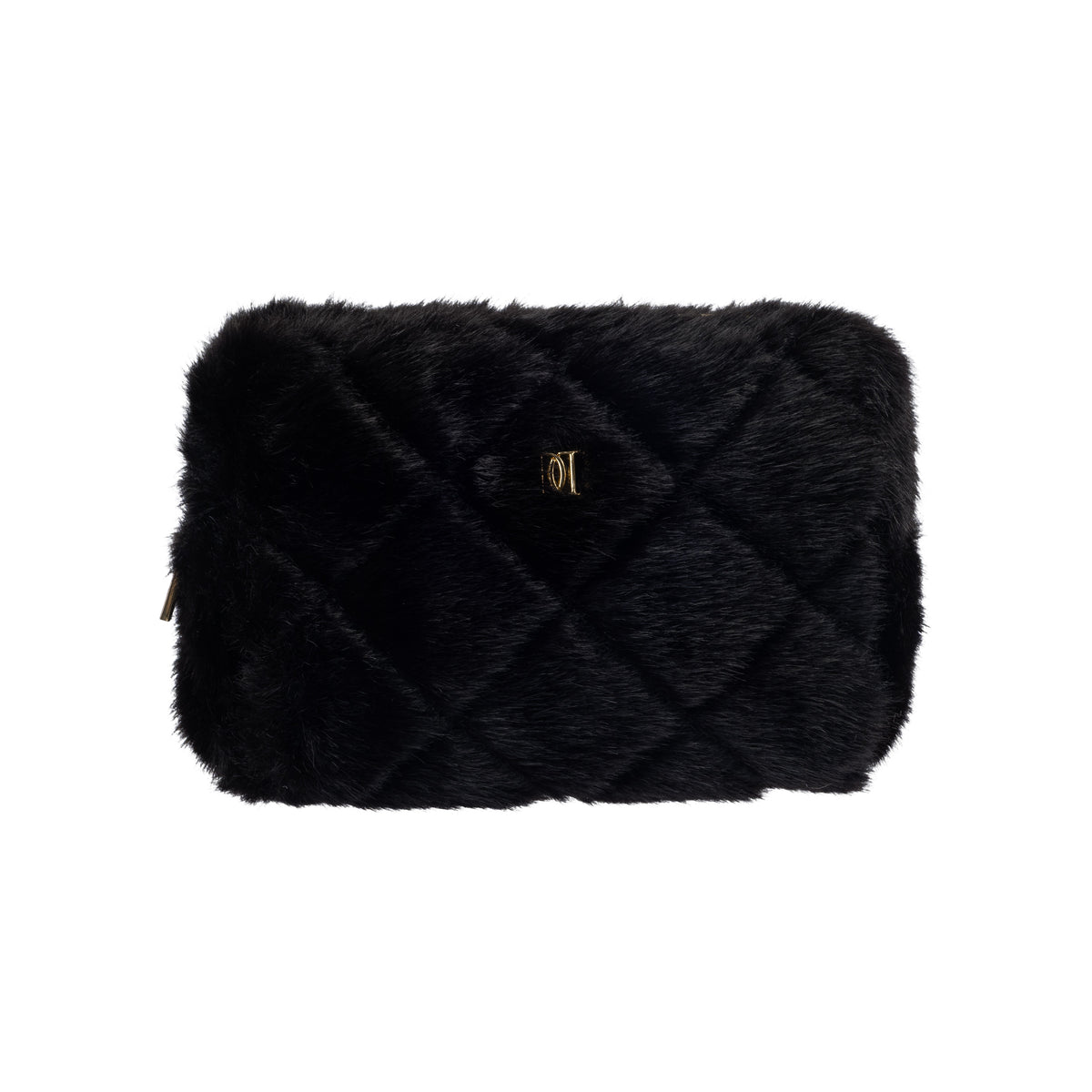 FAUX FUR QUILTED MAKE-UP POUCH SMALL BLACK