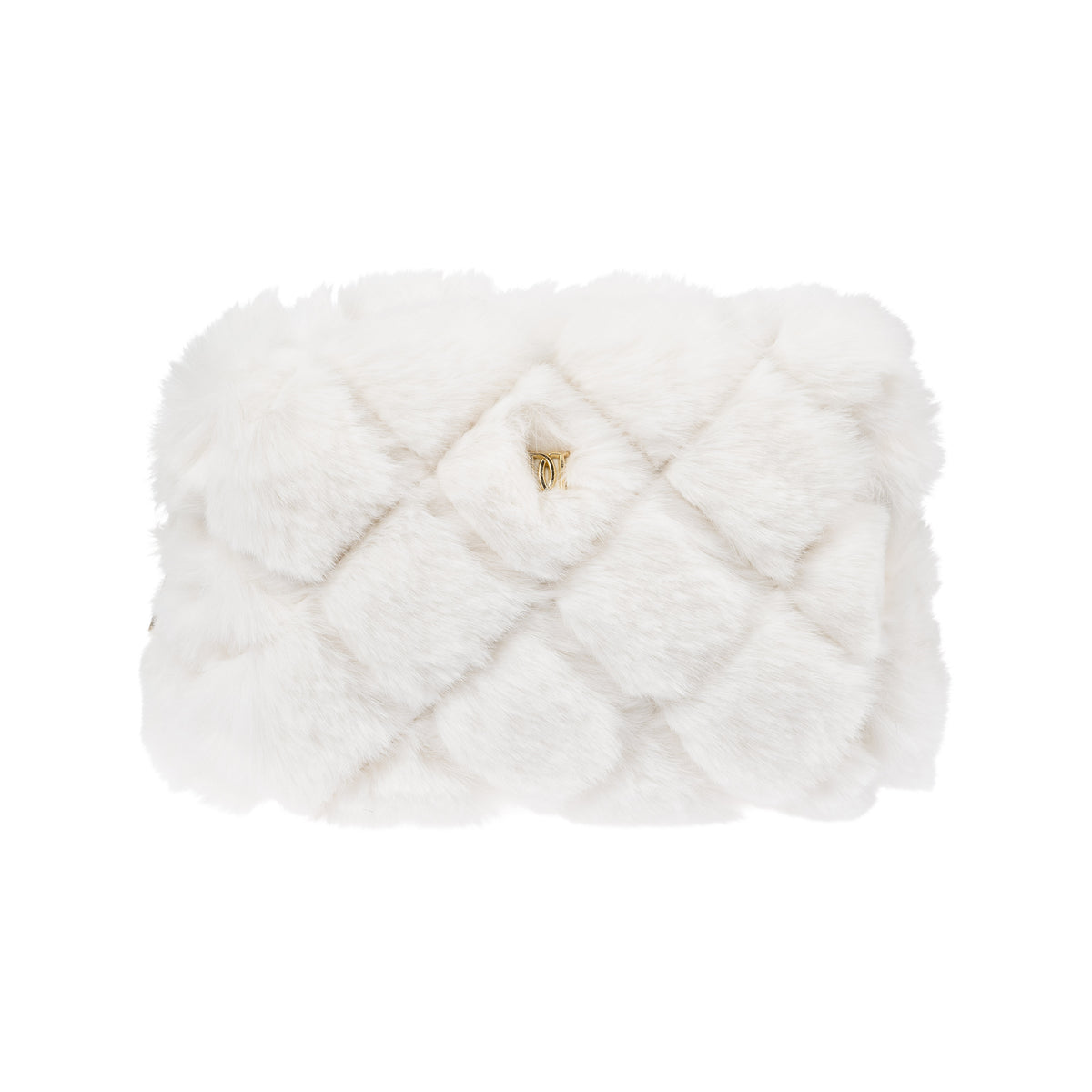 FAUX FUR QUILTED MAKE-UP POUCH SMALL OFF WHITE
