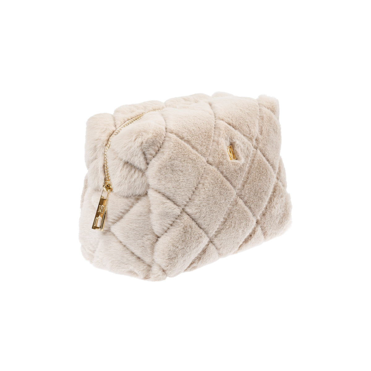 FAUX FUR QUILTED MAKE-UP POUCH SMALL SAND