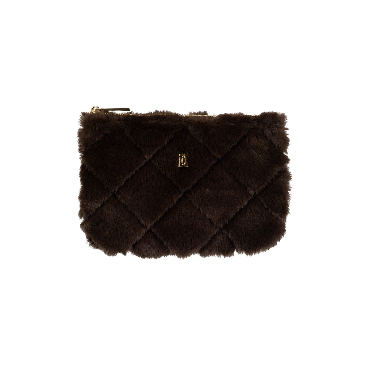FAUX FUR QUILTED MIDI POUCH CHOCOLATE BROWN