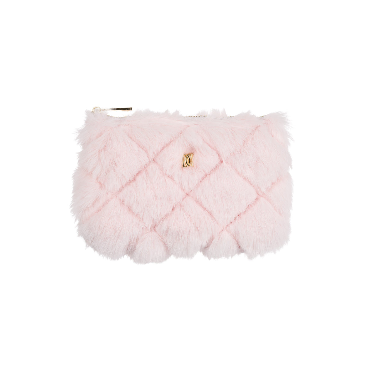 FAUX FUR QUILTED MIDI POUCH PALE ROSE