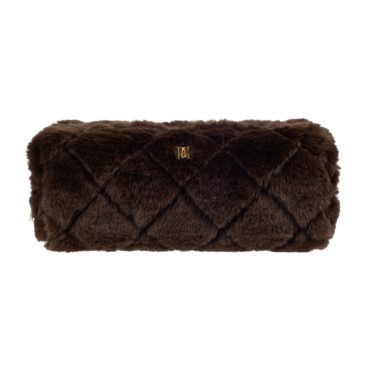 FAUX FUR QUILTED TOOL POUCH CHOCOLATE BROWN