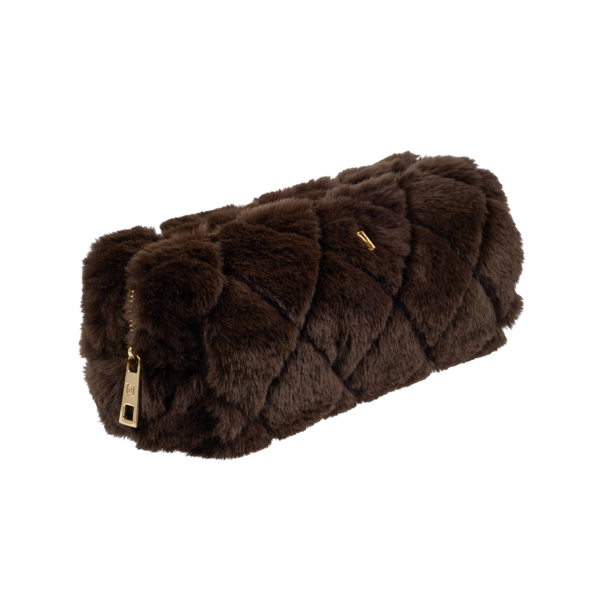 FAUX FUR QUILTED TOOL POUCH CHOCOLATE BROWN