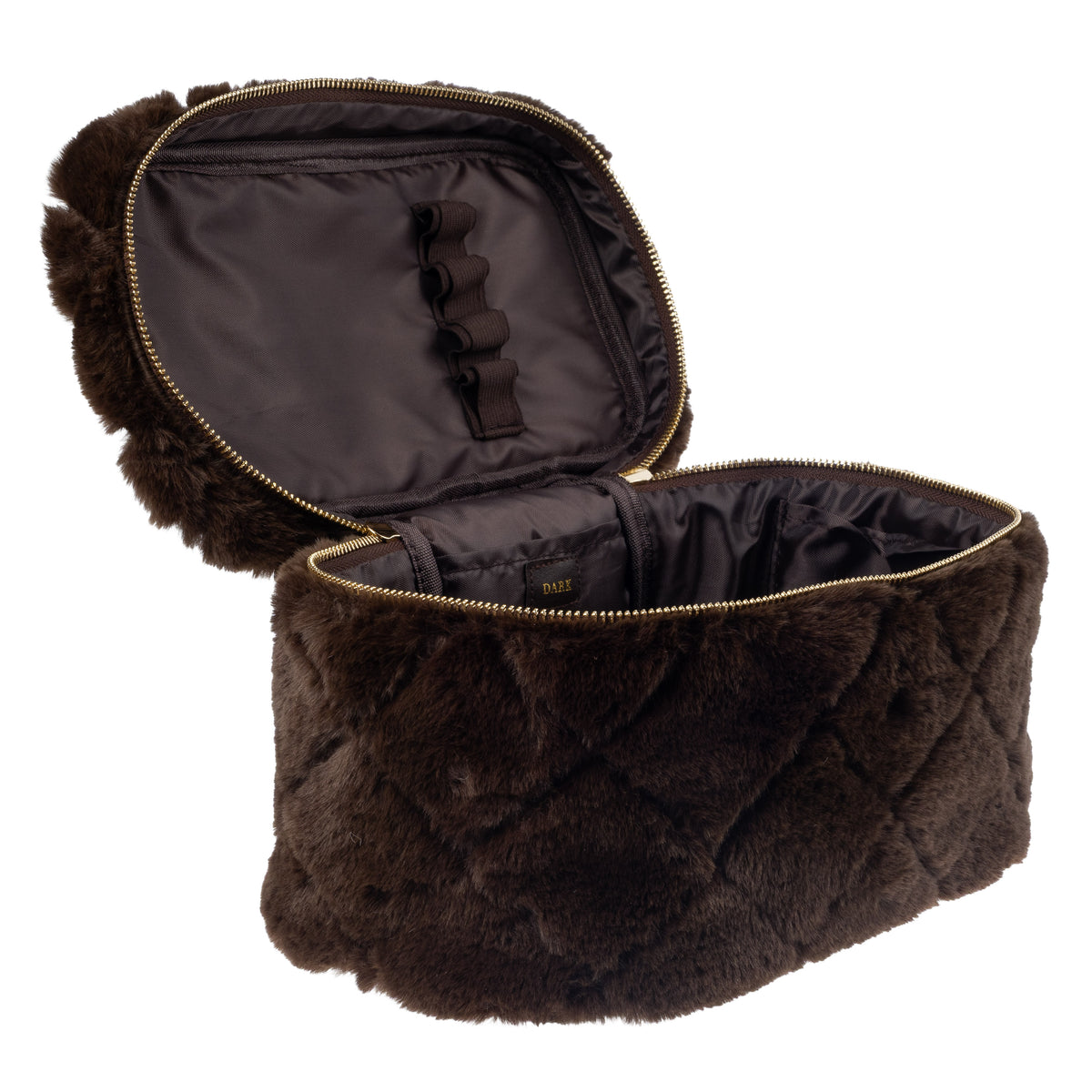 FAUX FUR QUILTED VANITY BAG LARGE CHOCOLATE BROWN