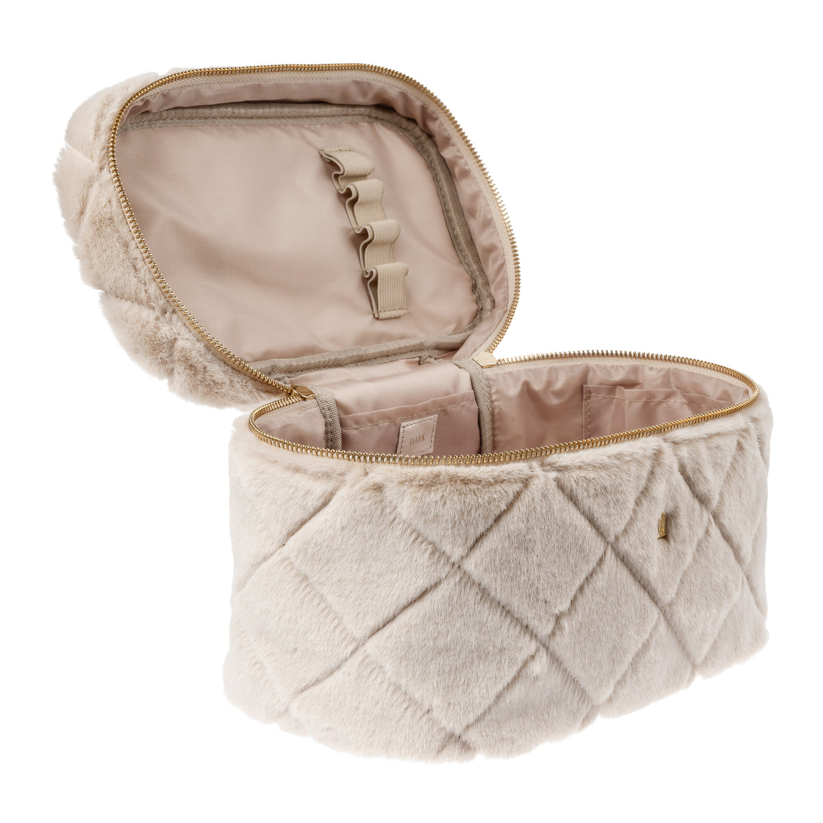 FAUX FUR QUILTED VANITY BAG LARGE SAND