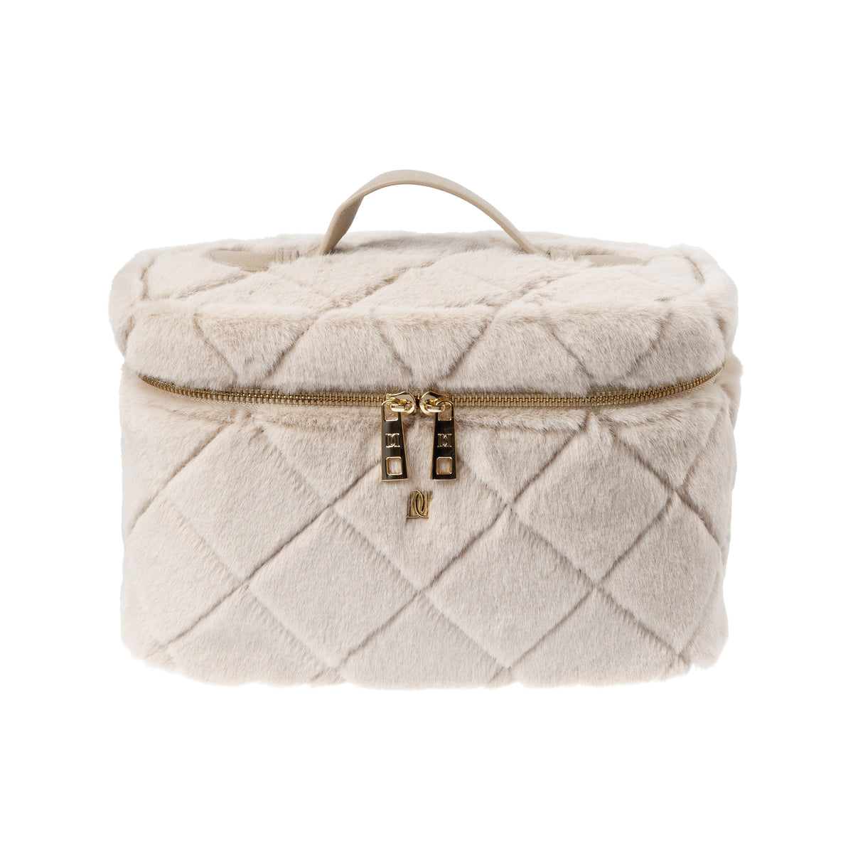 FAUX FUR QUILTED VANITY BAG LARGE SAND