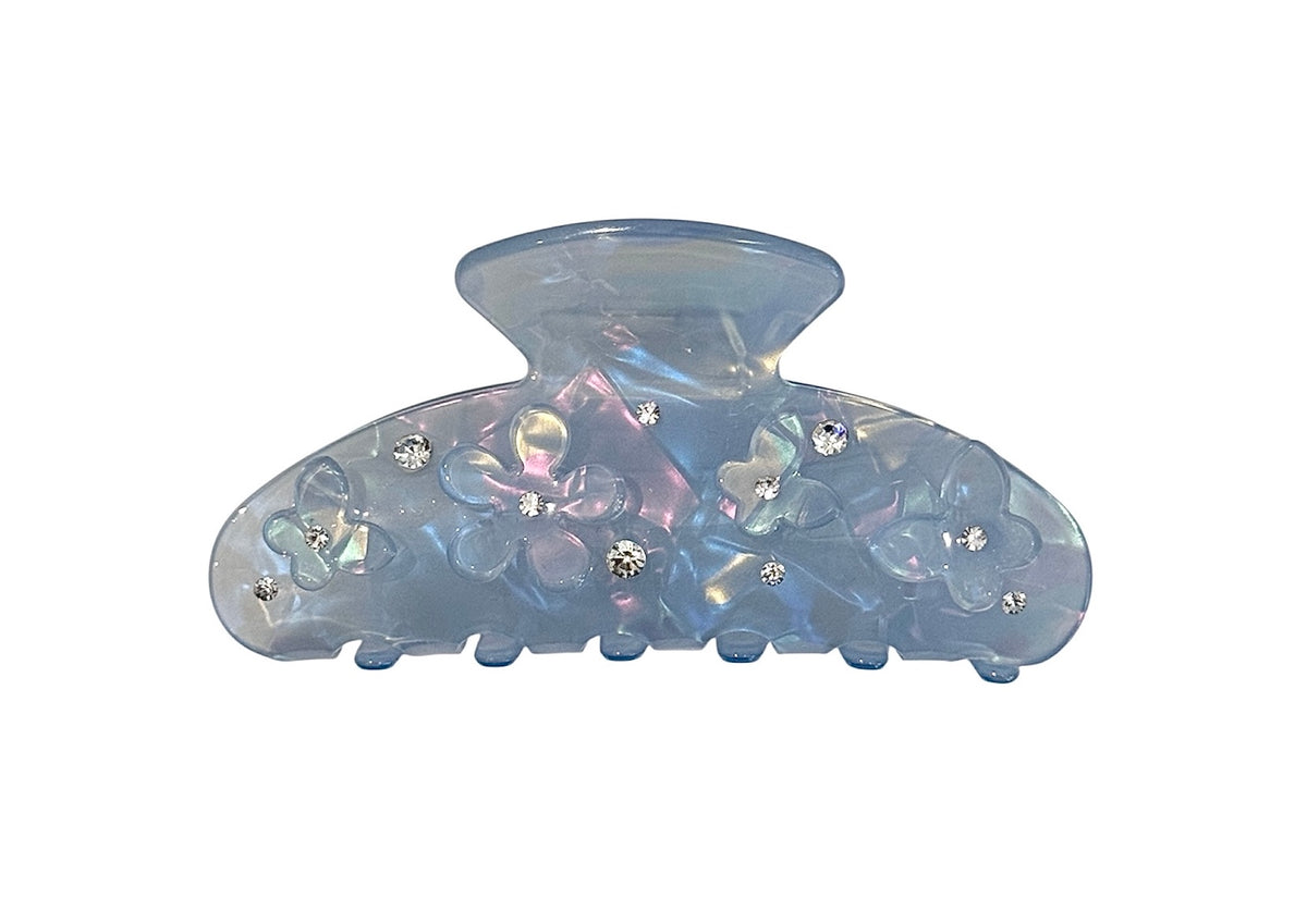 FLOWER & BUTTERFLY HAIR CLAW COOL BLUE