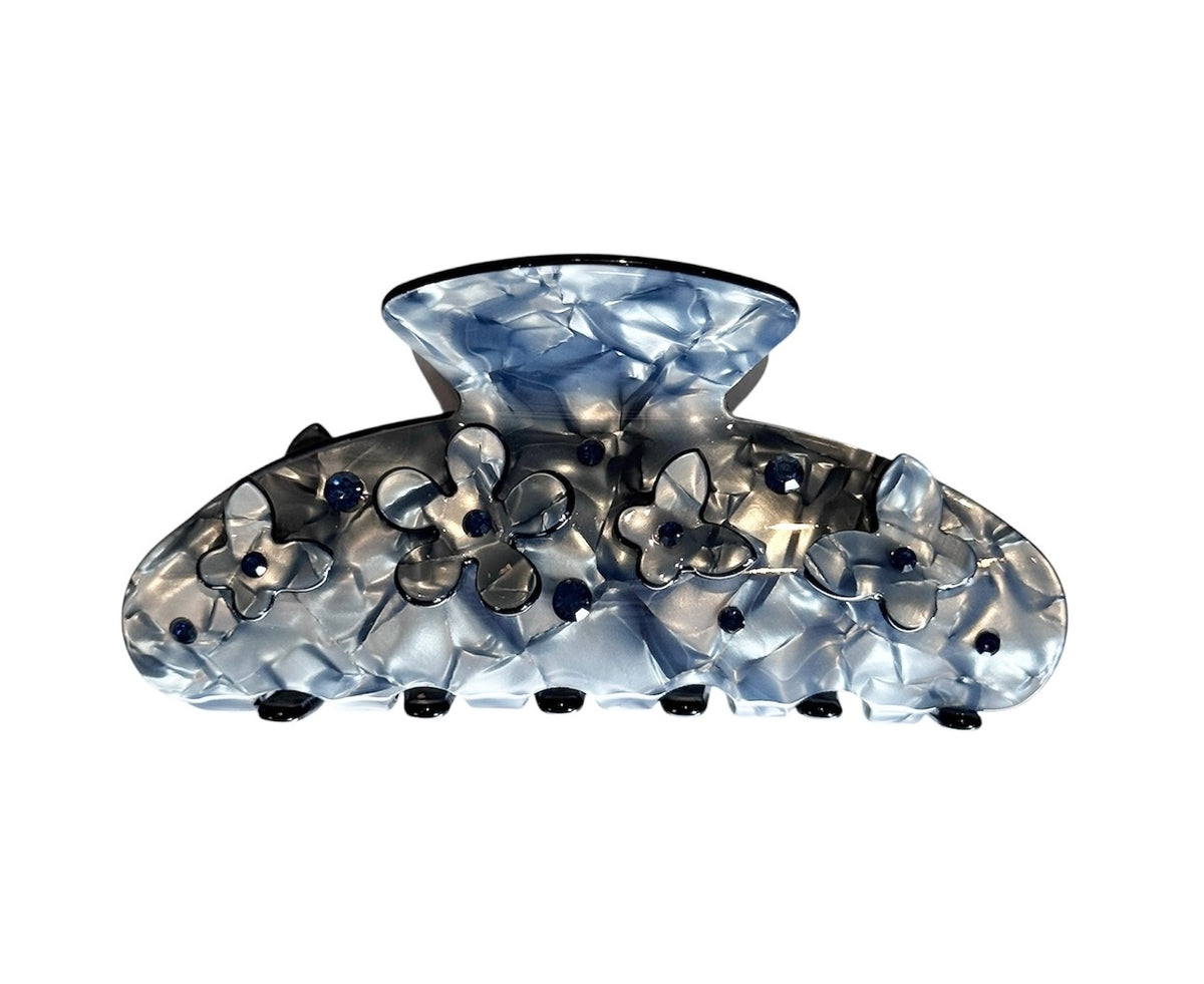 FLOWER & BUTTERFLY HAIR CLAW GRISALLE BLUE