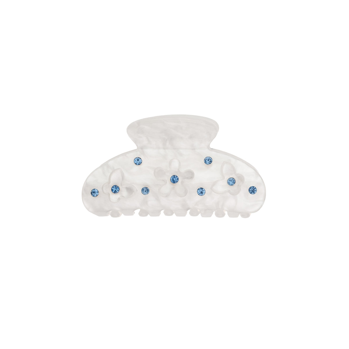FLOWER & BUTTERFLY HAIR CLAW SMALL BRIGHT WHITE W/BLUE