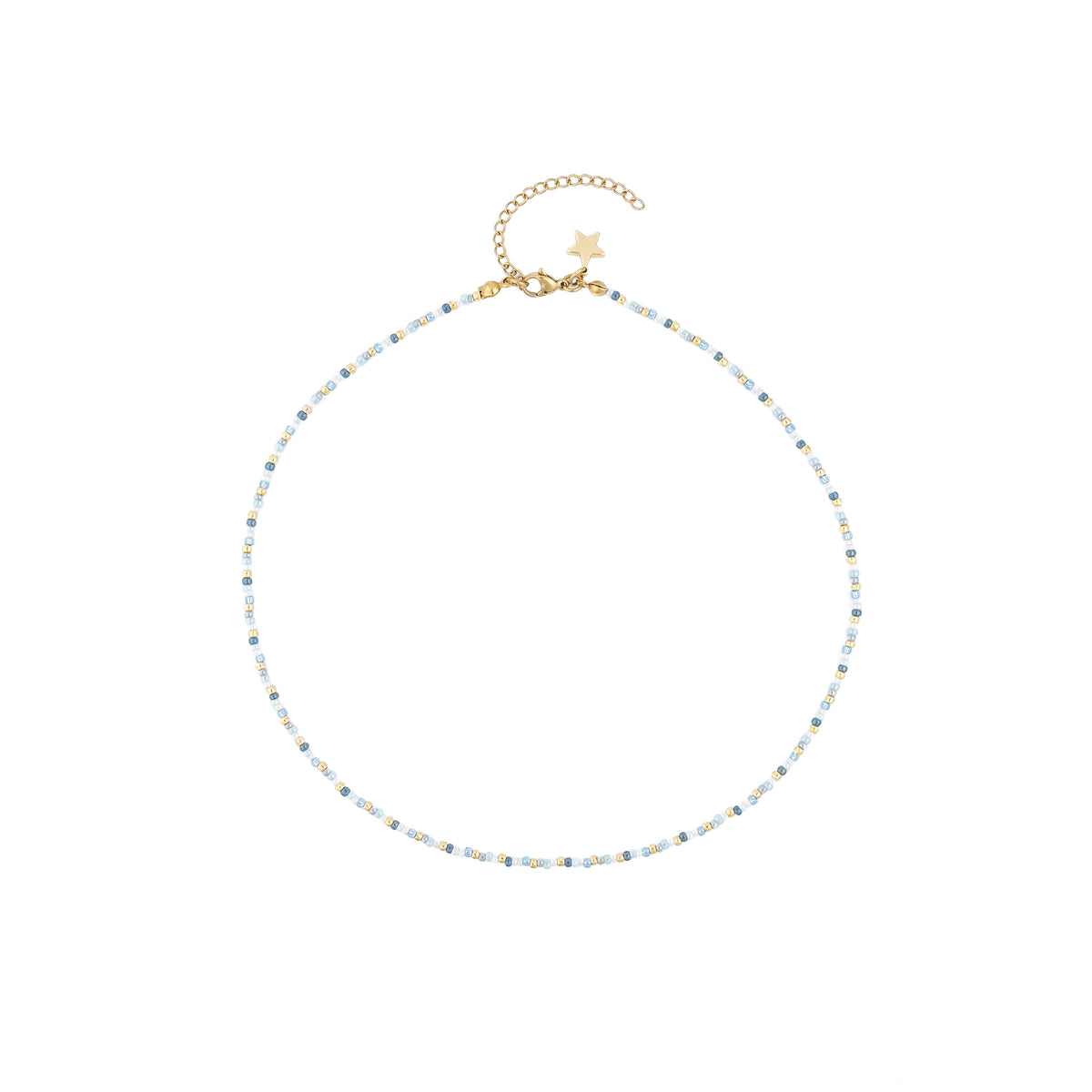 GLASS BEAD NECKLACE 2 MM LIGHT BLUE MIX