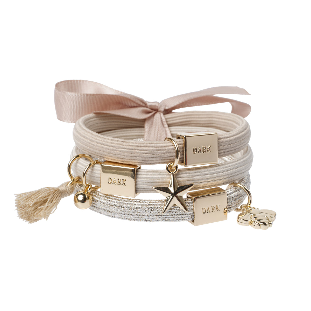 HAIR TIES 3 PK CHARM COMBO DARK SANDS W/GOLD
