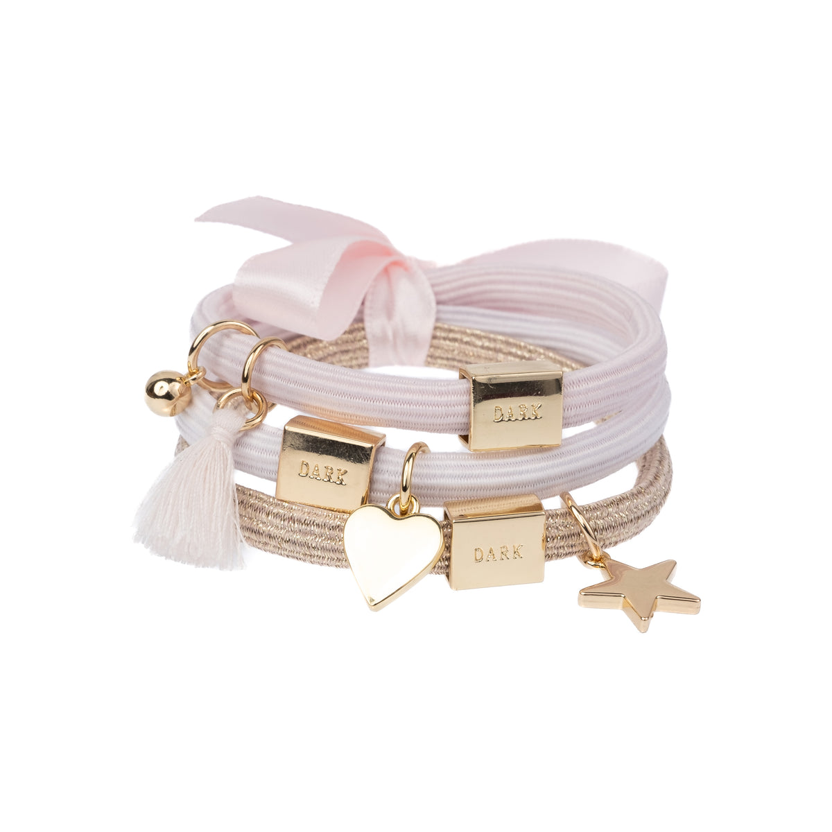 HAIR TIES 3 PK CHARM COMBO ROSES W/GOLD
