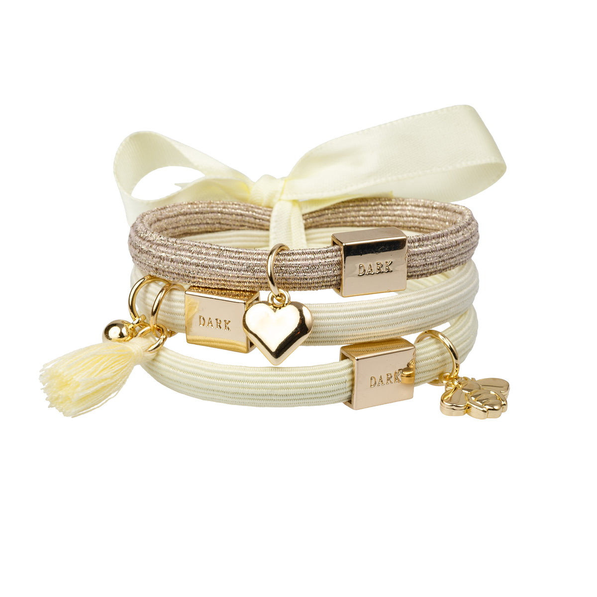 HAIR TIES 3 PK CHARM COMBO PALE YELLOWS W/GOLD