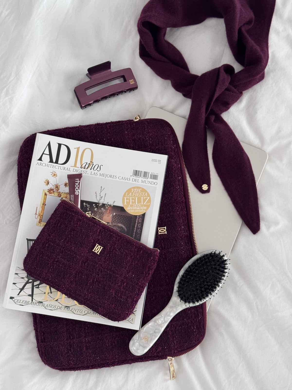 TWEED MIDI POUCH BORDEAUX