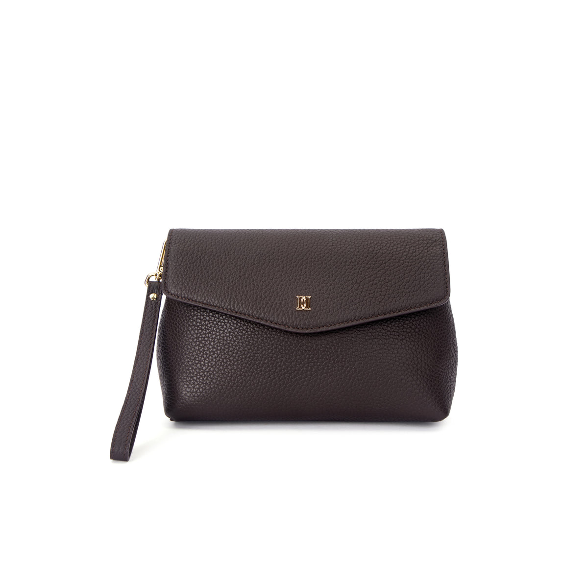 LEATHER FLAP POUCH CHOCOLATE BROWN