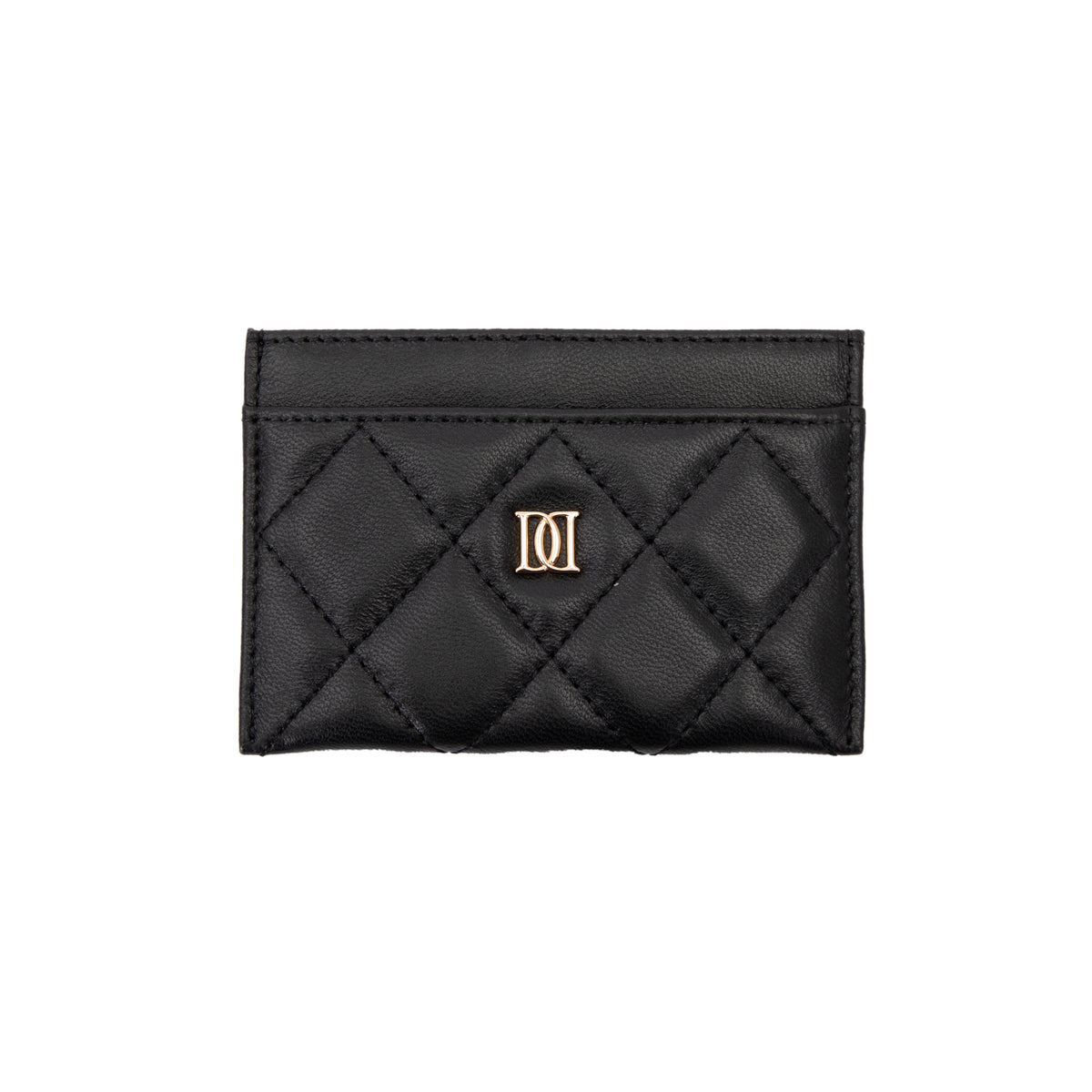 LEATHER QUILTED CARD HOLDER BLACK
