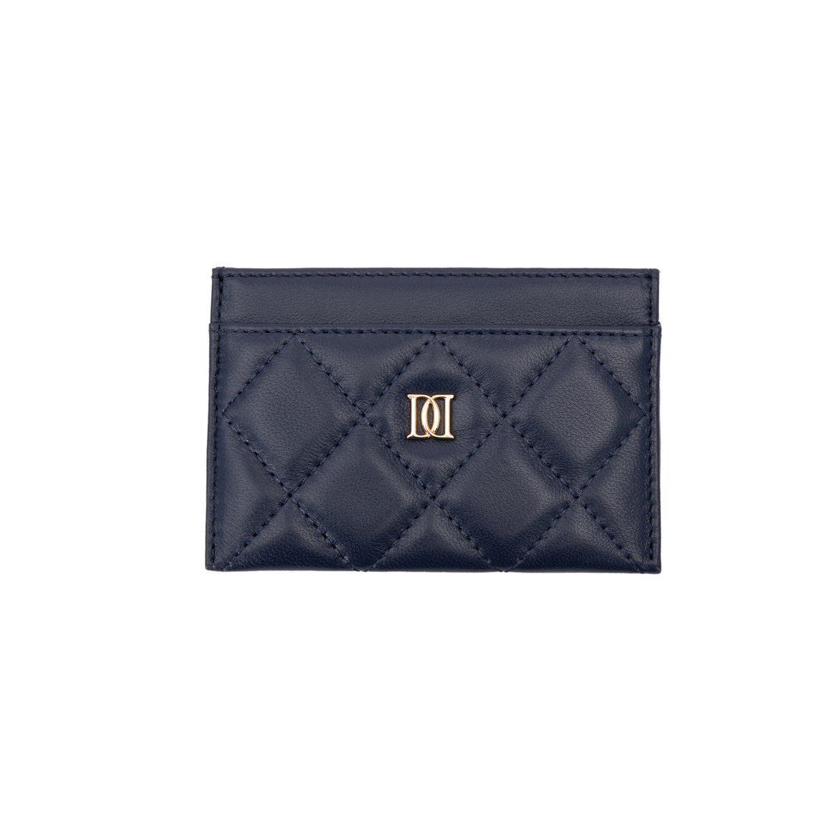 LEATHER QUILTED CARD HOLDER NAVY BLUE