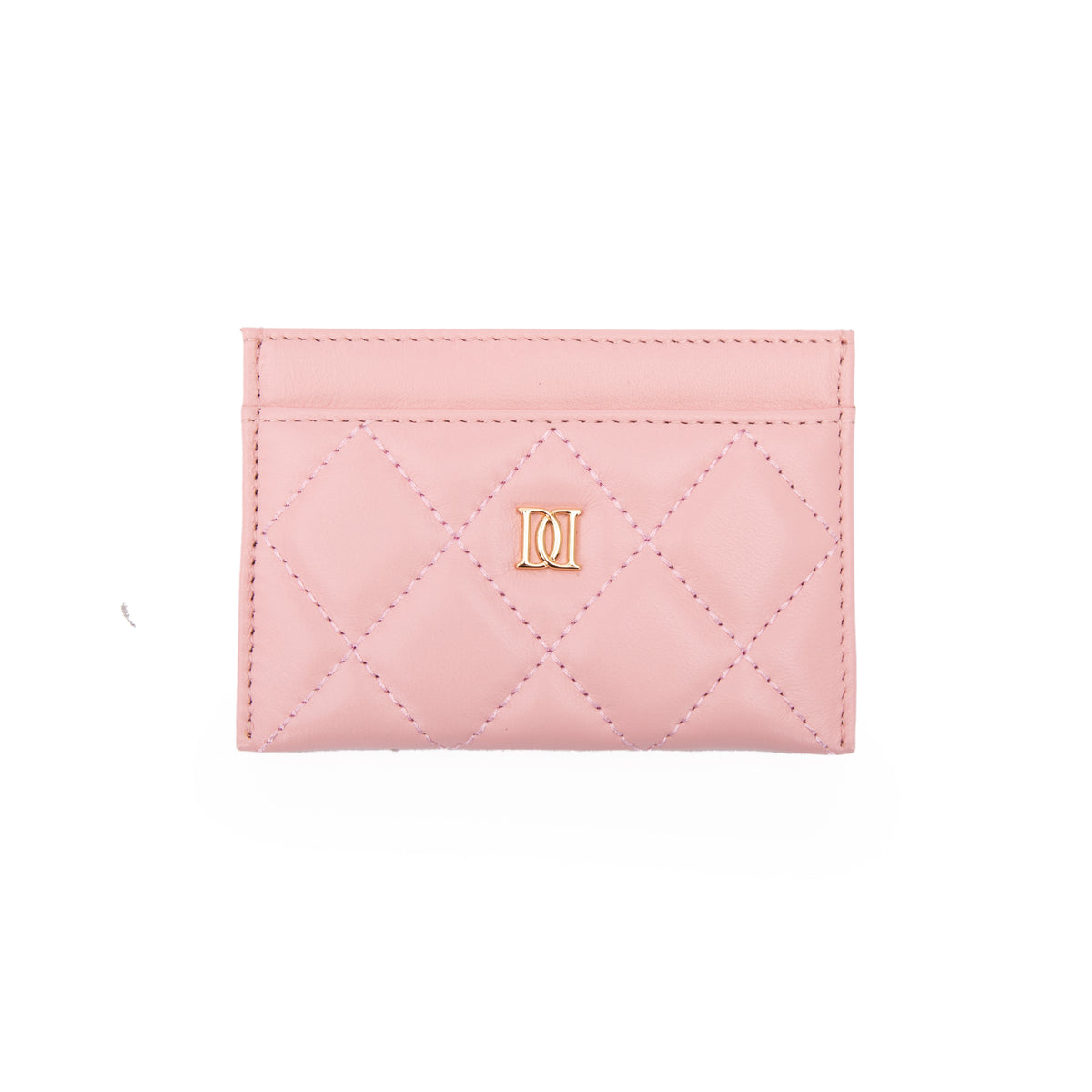 LEATHER QUILTED CARD HOLDER PALE ROSE